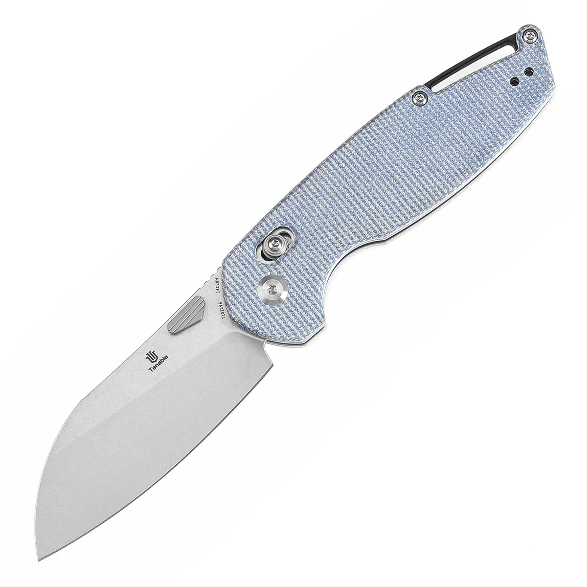Tenable Model 6 Cross Bar Lock Blue Micarta Handle (3.1" Stonewashed 14C28N Blade) Nick Swan Design--T1022V6 - Image 2