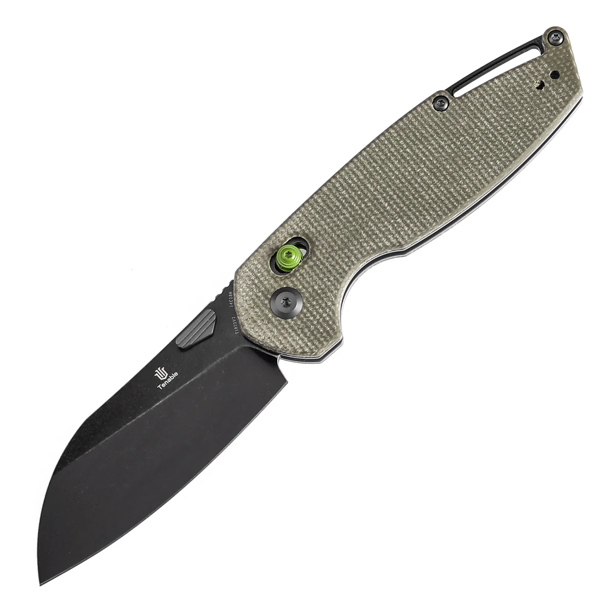 Tenable Model 6 Cross Bar Lock | Green Micarta Handle | 3.1" Blackwash 14C28N Blade| Nick Swan Design--T1022V2 - Image 2