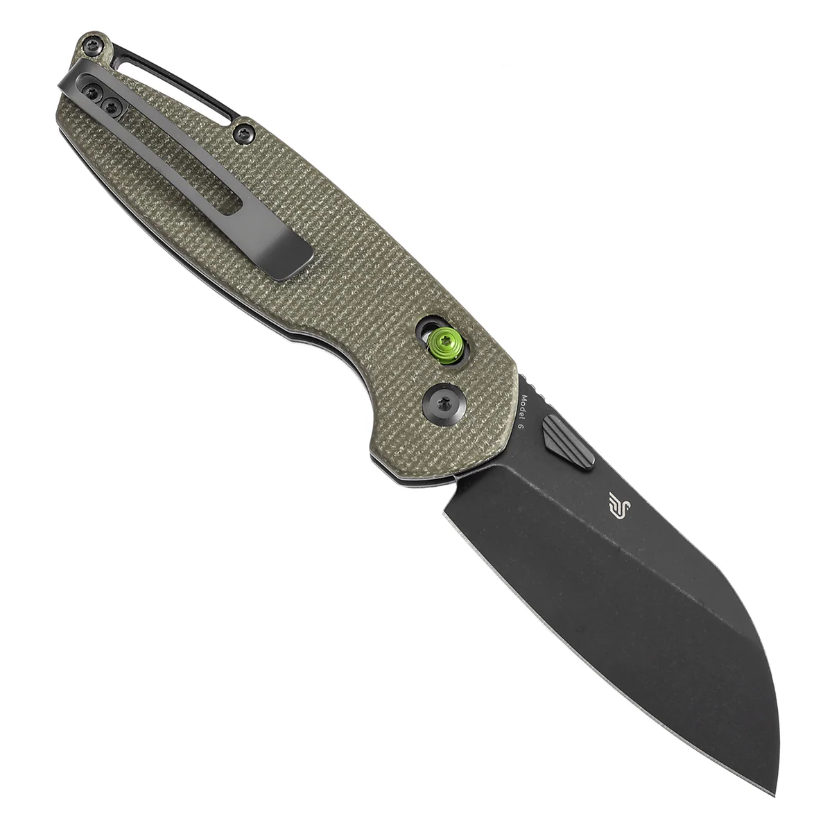 Tenable Model 6 Cross Bar Lock | Green Micarta Handle | 3.1" Blackwash 14C28N Blade| Nick Swan Design--T1022V2 - Image 3