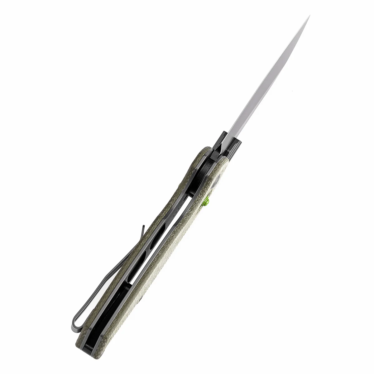 Tenable Model 6 Cross Bar Lock | Green Micarta Handle | 3.1" Blackwash 14C28N Blade| Nick Swan Design--T1022V2 - Image 4