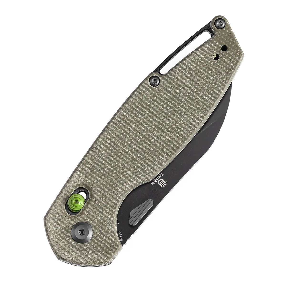 Tenable Model 6 Cross Bar Lock | Green Micarta Handle | 3.1" Blackwash 14C28N Blade| Nick Swan Design--T1022V2 - Image 6