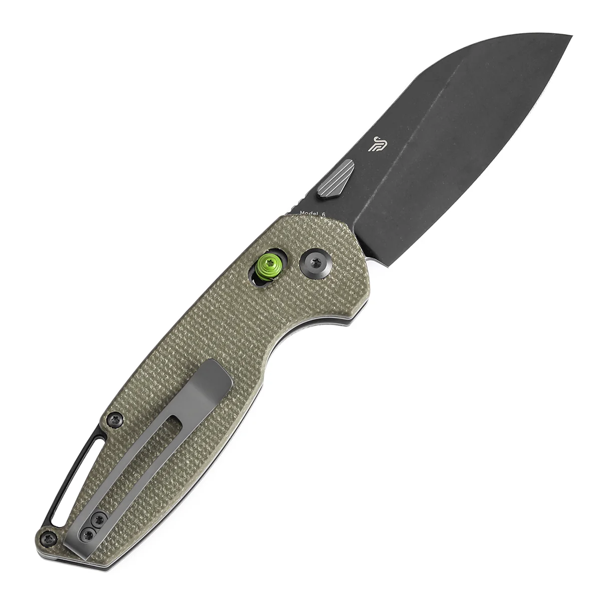 Tenable Model 6 Cross Bar Lock | Green Micarta Handle | 3.1" Blackwash 14C28N Blade| Nick Swan Design--T1022V2 - Image 8