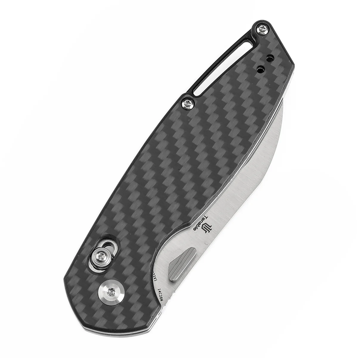 Tenable Model 6 Cross Bar Lock | Twill Carbon Fiber Handle | 3.1" Satin 14C28N Blade | Nick Swan Design--T1022V1 - Image 6