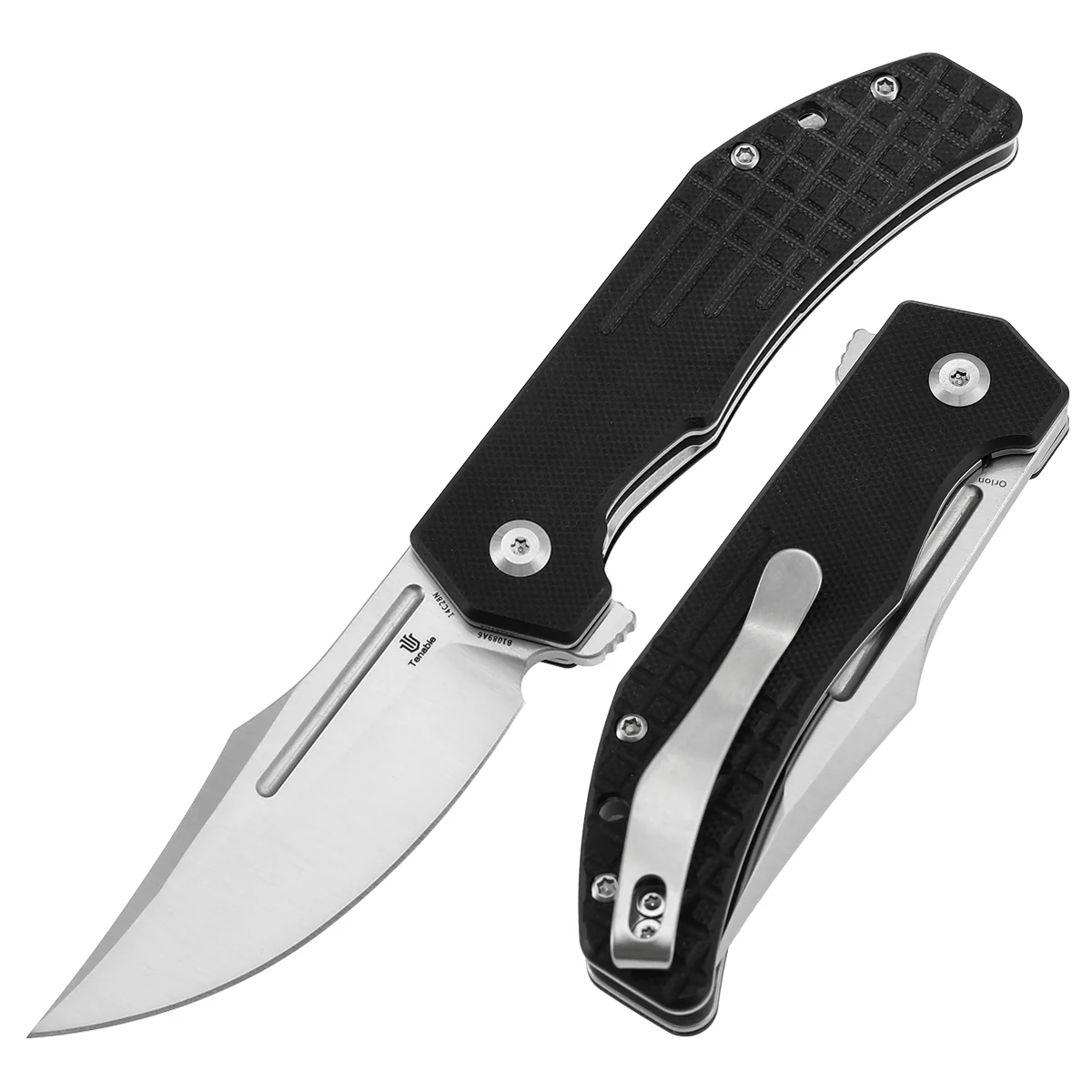 Tenable Orion Flipper Folding Knife | Black G10 with Frag Pattern | 3.07" Satin 14C28N | JB Stout Design | B1089A6
