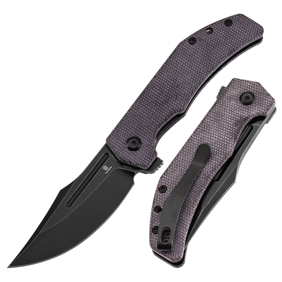 Tenable Orion Flipper Folding Knife | Purple Micarta Handle | 3.07" Blackwashed 14C28N | JB Stout Design | B1089A2