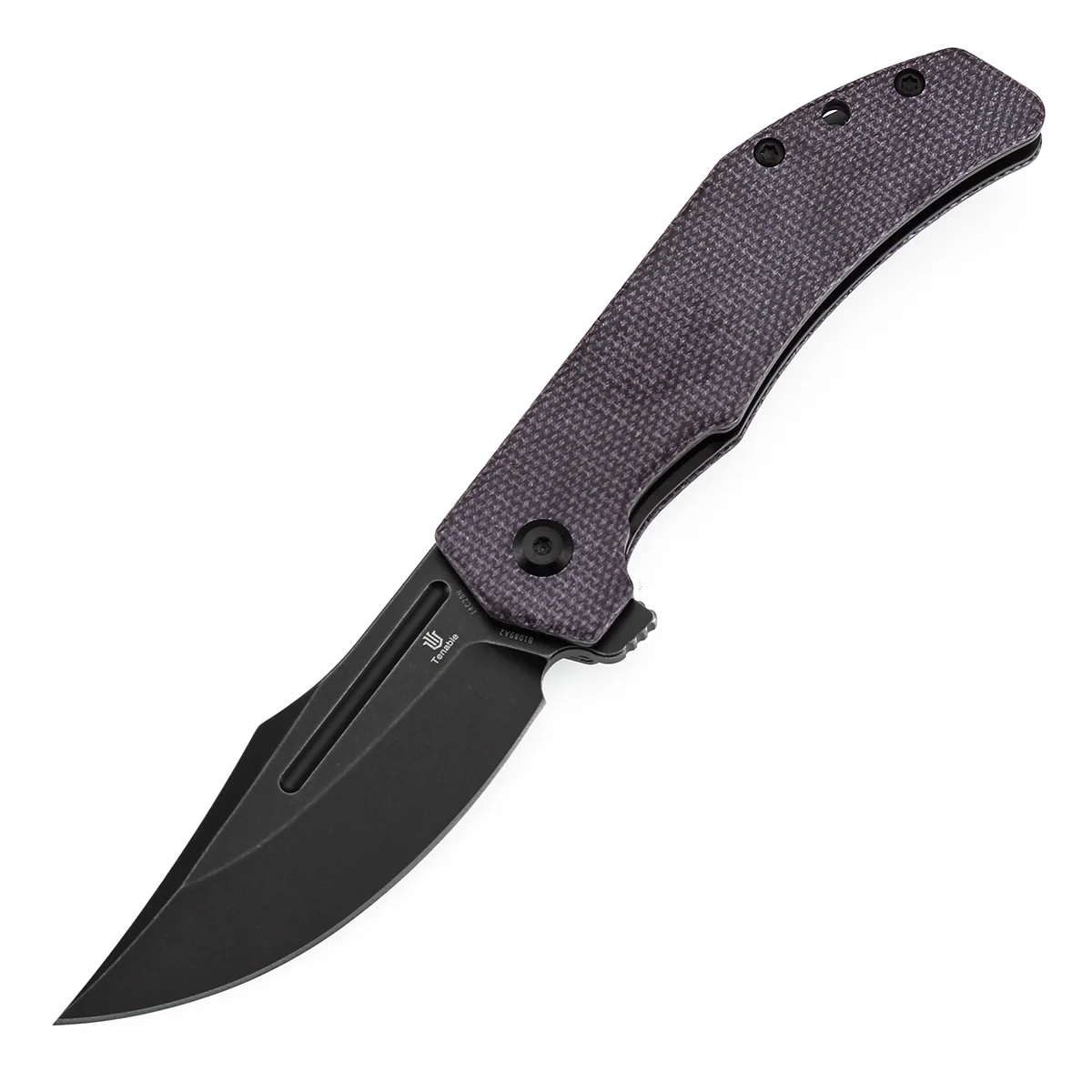 Tenable Orion Flipper Folding Knife | Purple Micarta Handle | 3.07" Blackwashed 14C28N | JB Stout Design | B1089A2 - Image 2