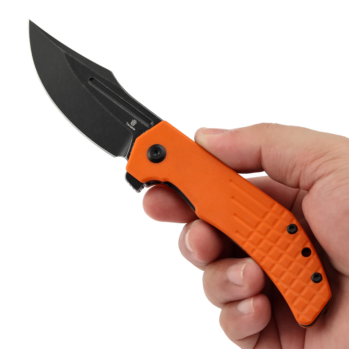 Tenable Orion Flipper Folding Knife | Orange G10 with Frag Pattern | 3.07" Blackwashed 14C28N | JB Stout Design | B1089A5 - Image 9