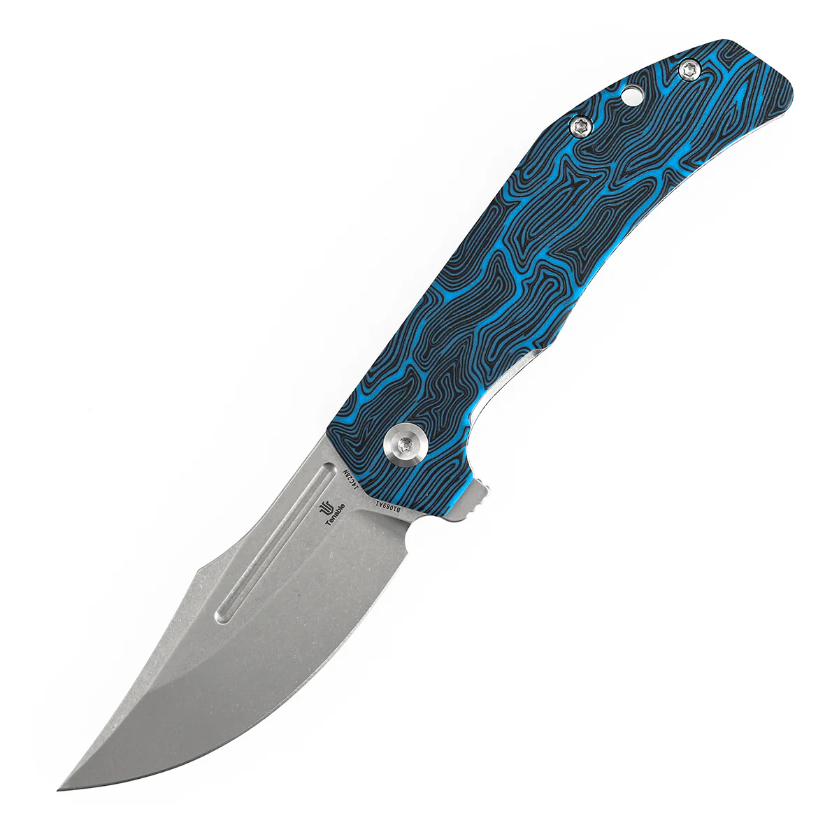 Tenable Orion Flipper Folding Knife | Blue Topo G-mascus Handle | Stonewashed 14C28N | JB Stout Design | B1089A1 - Image 2