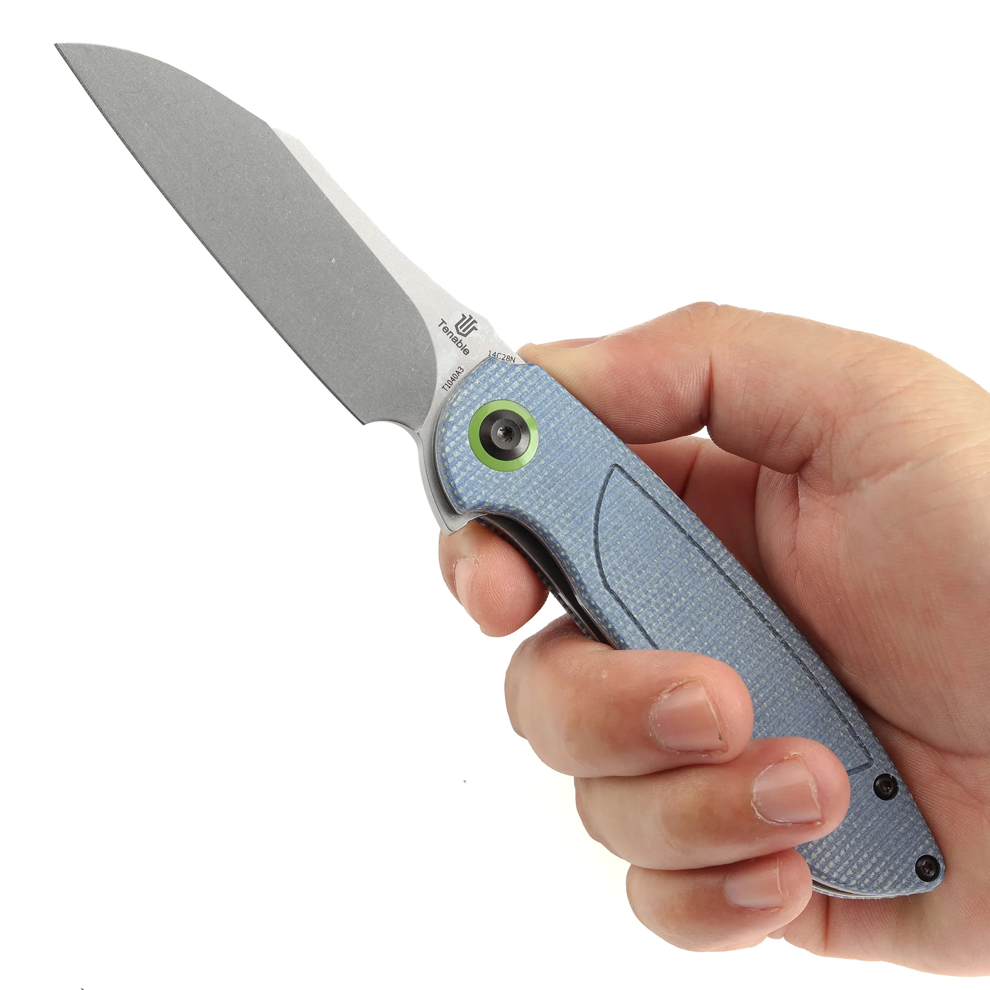 Tenable Prometheus Folding Knife Blue Micarta Handle(3.29'' Stonewashed 14C28N Blade)D.O.C.K. Design-T1040A3 - Image 10