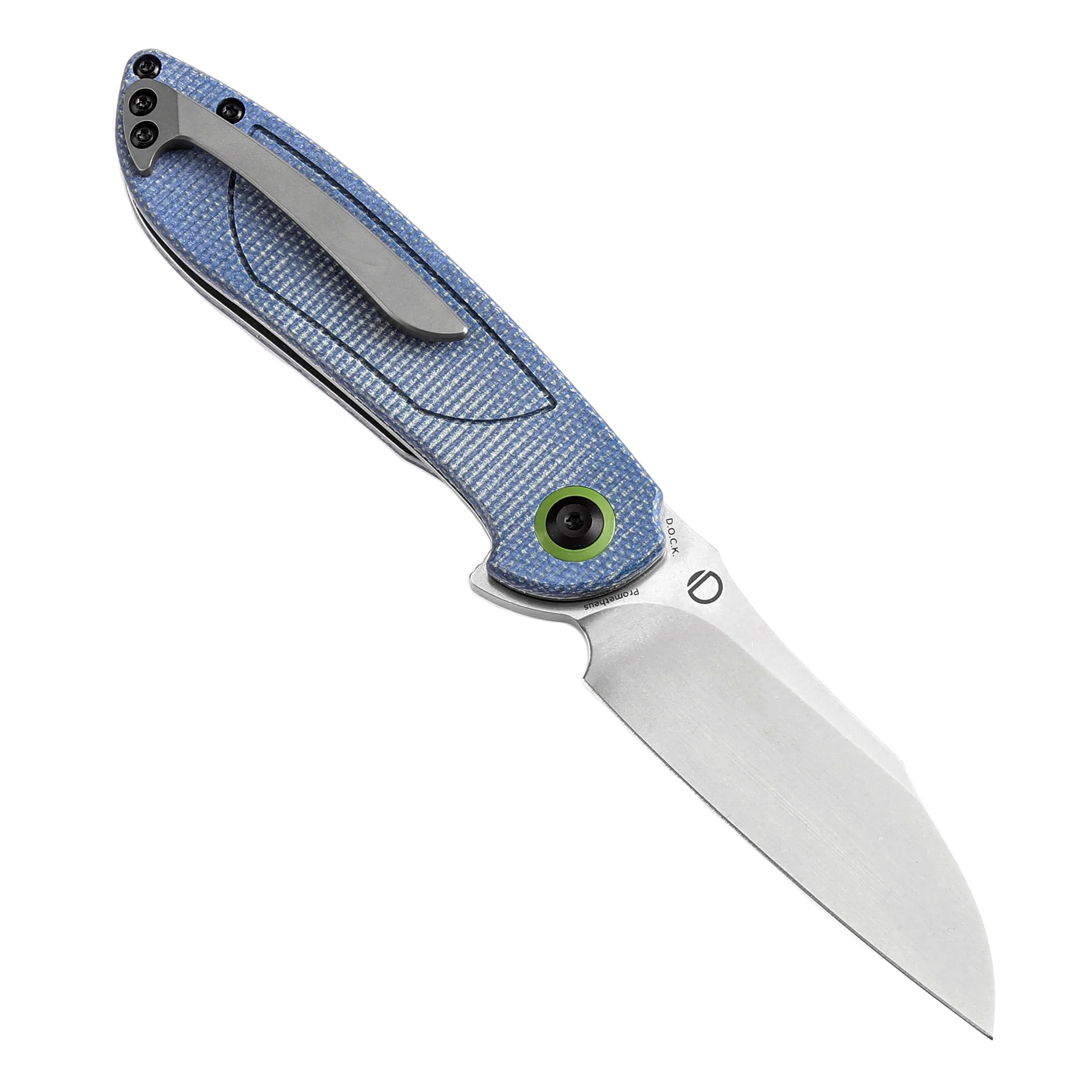 Tenable Prometheus Folding Knife Blue Micarta Handle(3.29'' Stonewashed 14C28N Blade)D.O.C.K. Design-T1040A3 - Image 3