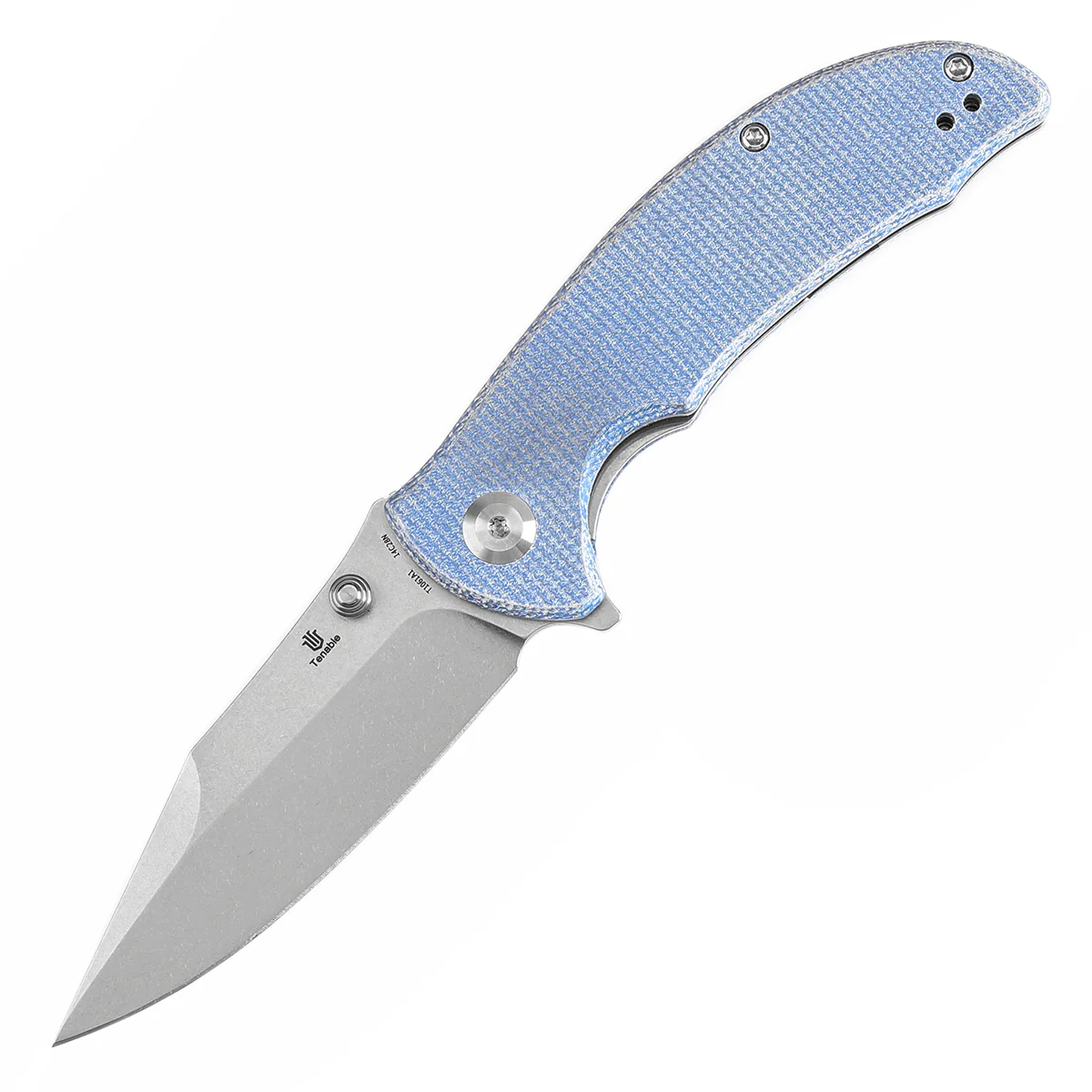 Tenable Rei Folding Knife Blue Micarta Handle (3.3" Stonewashed 14C28N Blade) Karambit Maker Design--T1061A1 - Image 2