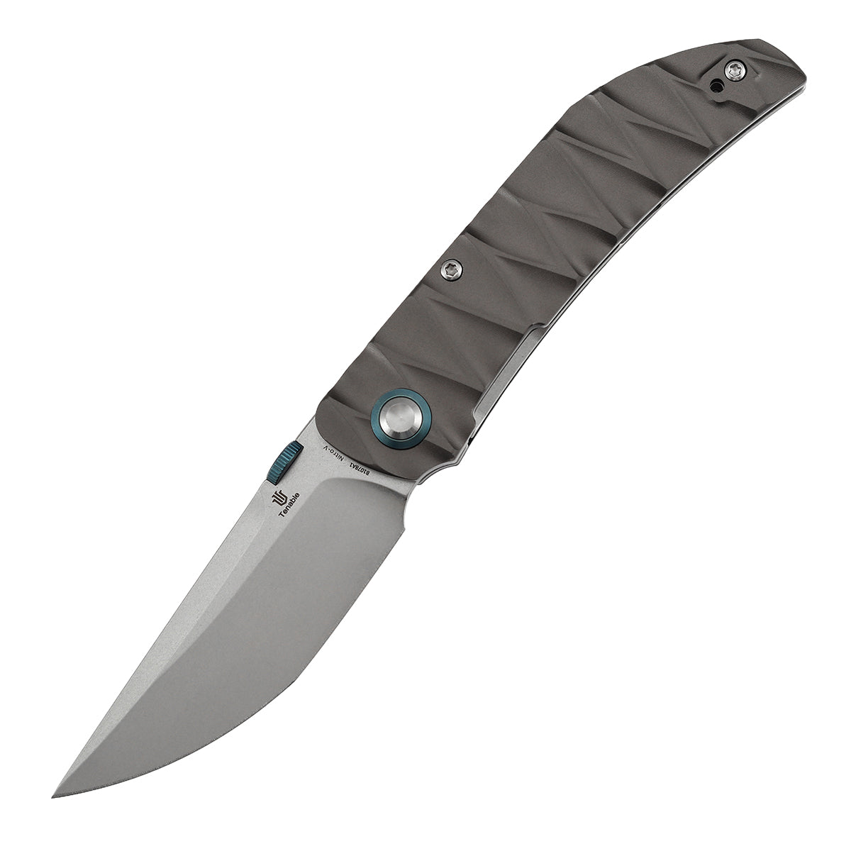 Tenable Tarkin Liner Knife | 3.4" Stonewashed Nitro-V Blade | Gray Aluminum with Faceted Wave Texture Handle | Matthew Christensen Design | B1078A1 - Image 2