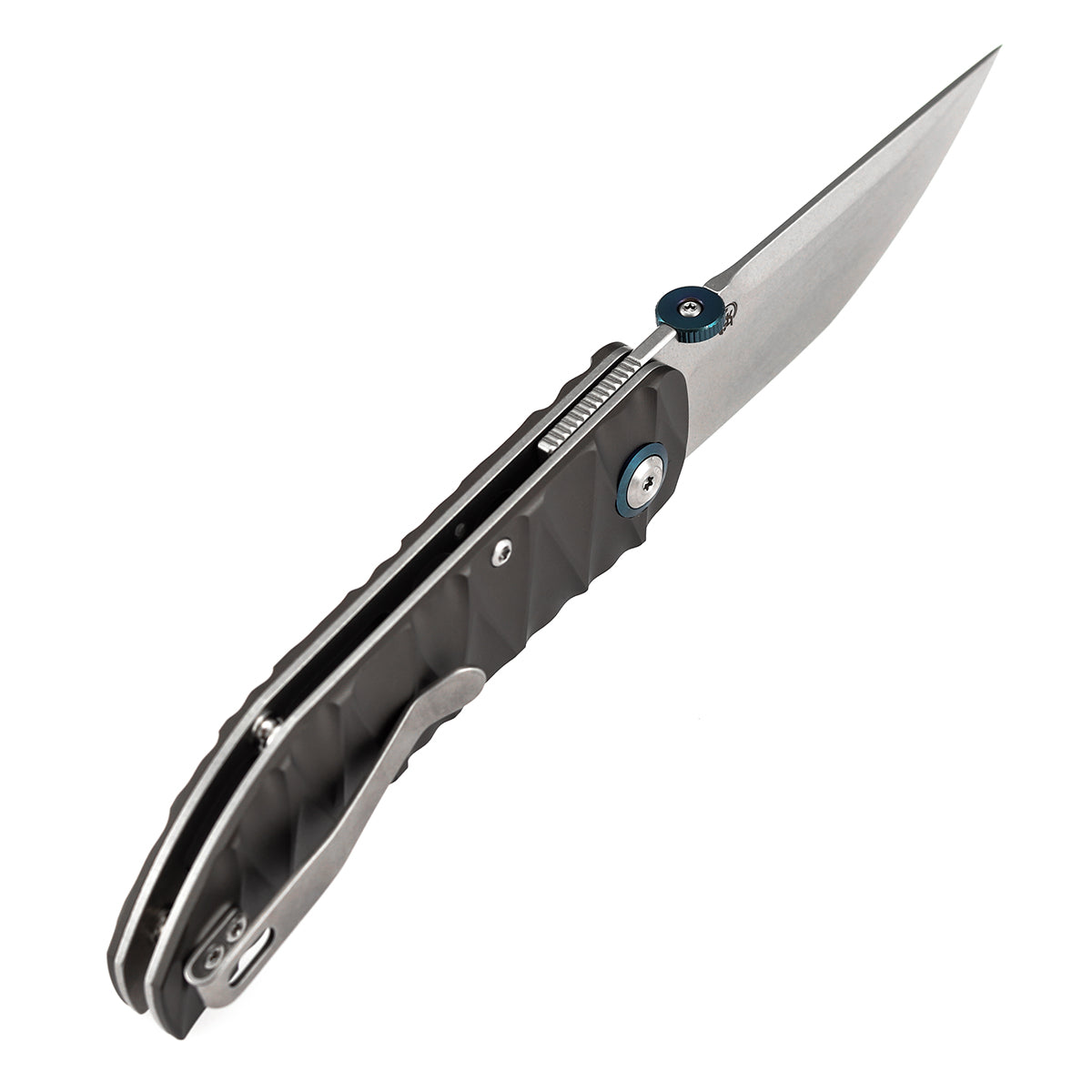 Tenable Tarkin Liner Knife | 3.4" Stonewashed Nitro-V Blade | Gray Aluminum with Faceted Wave Texture Handle | Matthew Christensen Design | B1078A1 - Image 6
