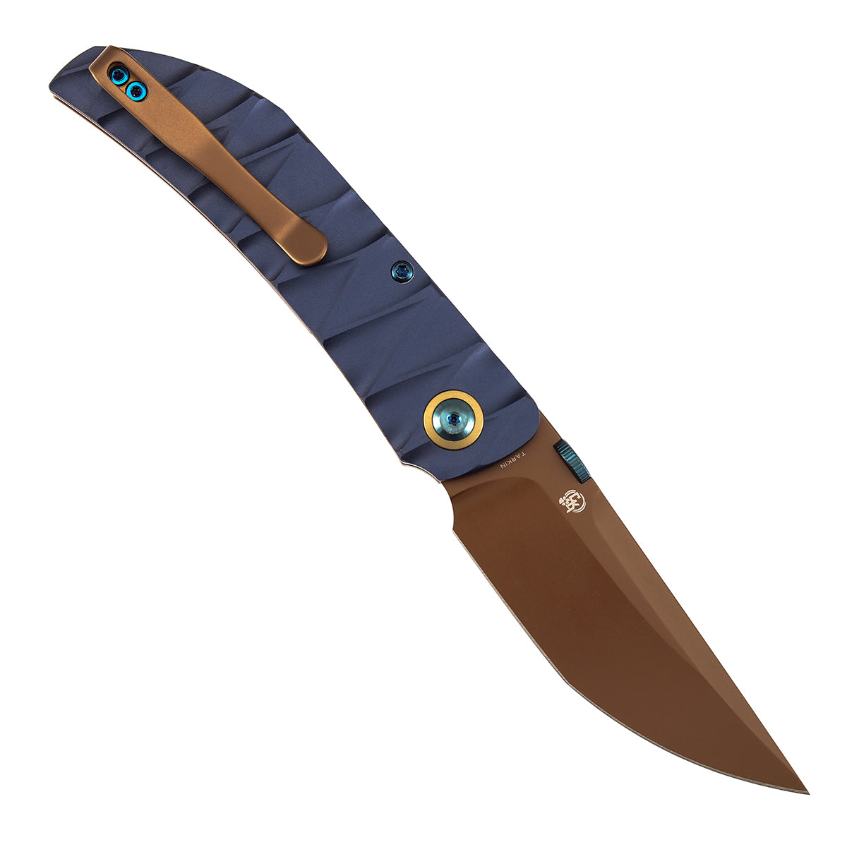 Tenable Tarkin Liner Knife | 3.4" Rose Gold Nitro-V | Blue Aluminum with Faceted Wave Texture Handle | Matthew Christensen Design | B1078A2 - Image 5