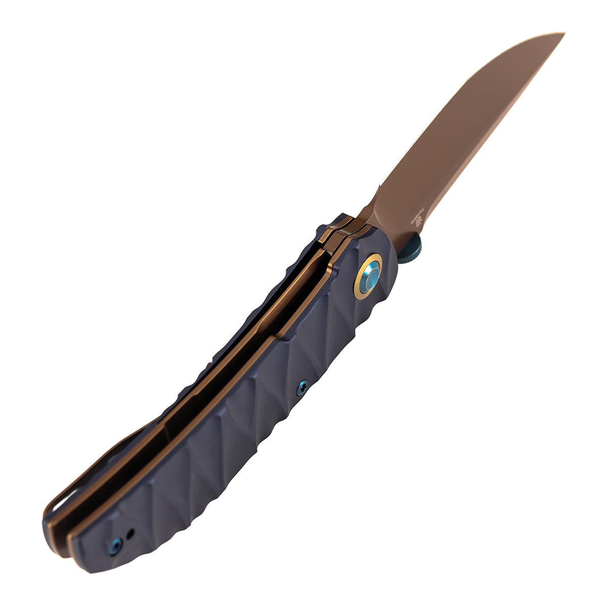 Tenable Tarkin Liner Knife | 3.4" Rose Gold Nitro-V | Blue Aluminum with Faceted Wave Texture Handle | Matthew Christensen Design | B1078A2 - Image 6