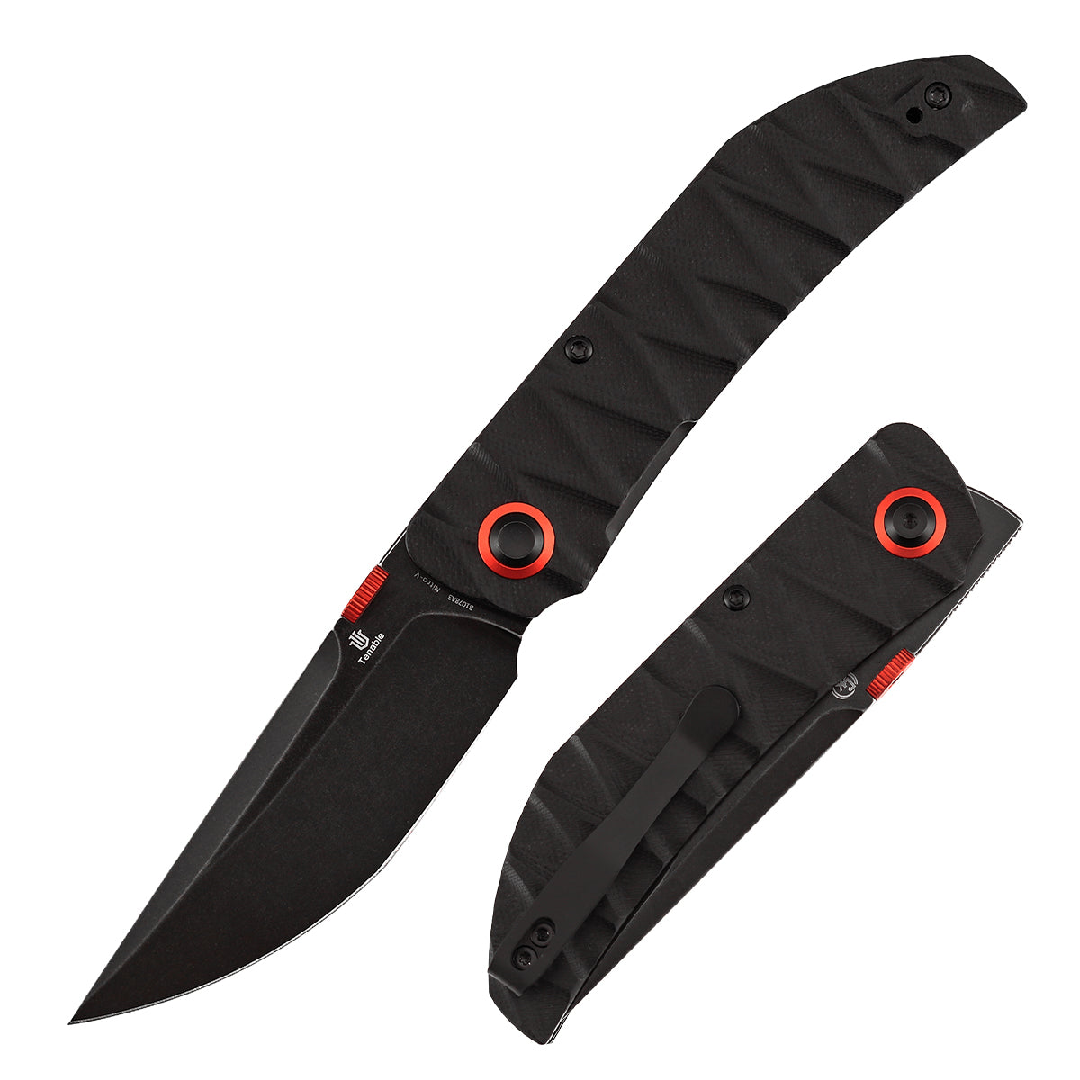 Tenable Tarkin Liner Knife | 3.4" Blackwash Nitro-V Blade | Black G10 with Faceted Wave Texture Handle | Matthew Christensen Design | B1078A3