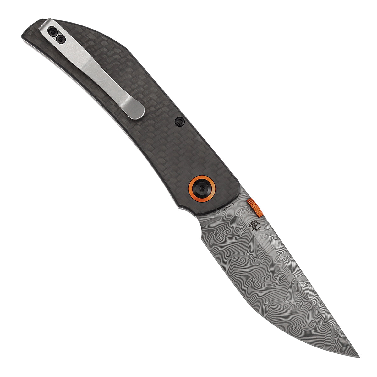 Tenable Tarkin Liner Knife | 3.4" Water Ripple Damascus Blade | Twill Carbon Fiber &G10 Handle | Matthew Christensen Design | B1078A4 - Image 5