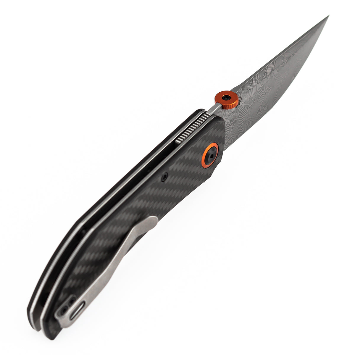 Tenable Tarkin Liner Knife | 3.4" Water Ripple Damascus Blade | Twill Carbon Fiber &G10 Handle | Matthew Christensen Design | B1078A4 - Image 6