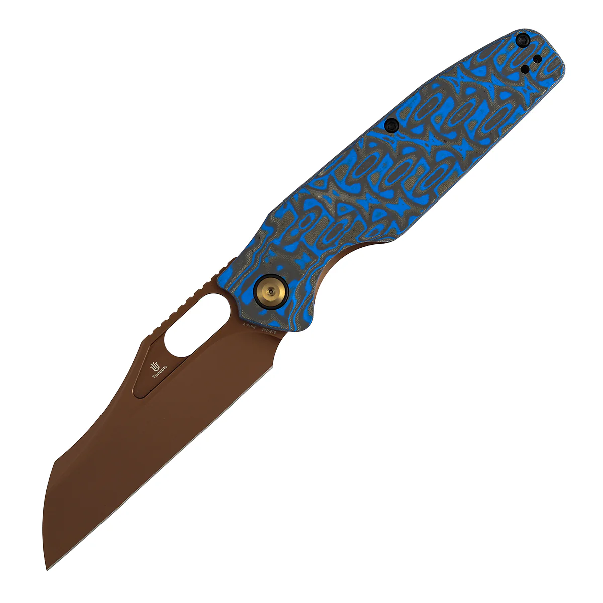 Tenable Tuckamore Folding Knife | 3.54" Rose Gold Nitro V | Blue & Yellow Vortex Micarta | Jonathan Styles Design - B1052A3 - Image 2