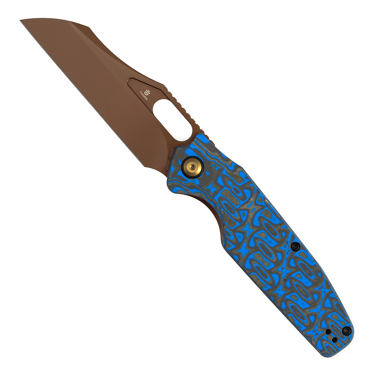 Tenable Tuckamore Folding Knife | 3.54" Rose Gold Nitro V | Blue & Yellow Vortex Micarta | Jonathan Styles Design - B1052A3 - Image 3