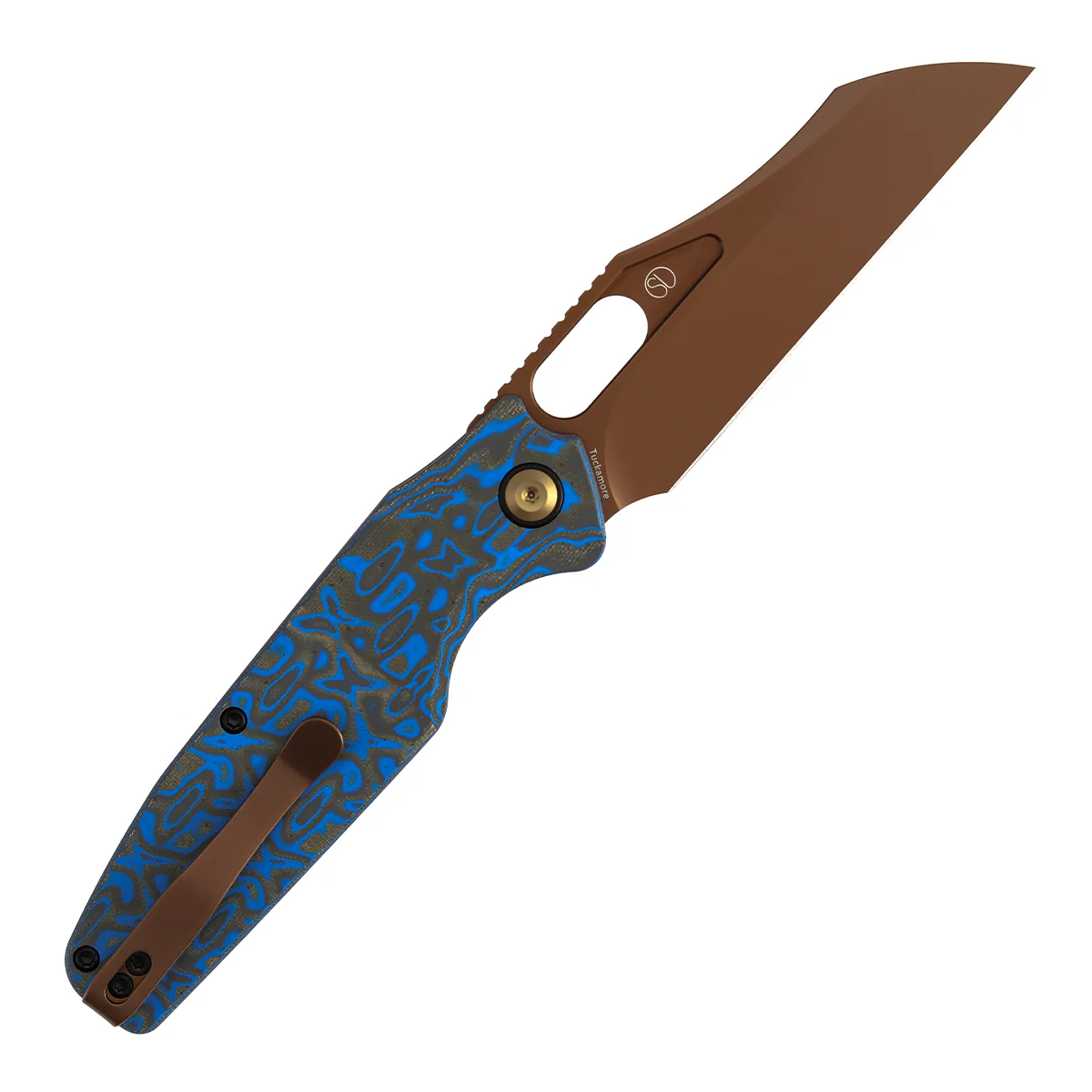 Tenable Tuckamore Folding Knife | 3.54" Rose Gold Nitro V | Blue & Yellow Vortex Micarta | Jonathan Styles Design - B1052A3 - Image 4