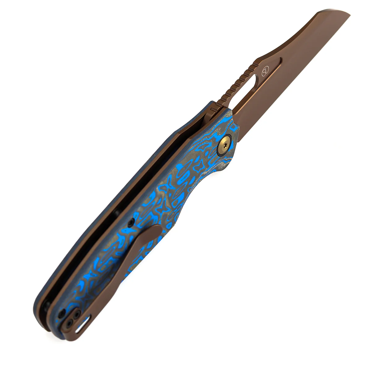 Tenable Tuckamore Folding Knife | 3.54" Rose Gold Nitro V | Blue & Yellow Vortex Micarta | Jonathan Styles Design - B1052A3 - Image 6