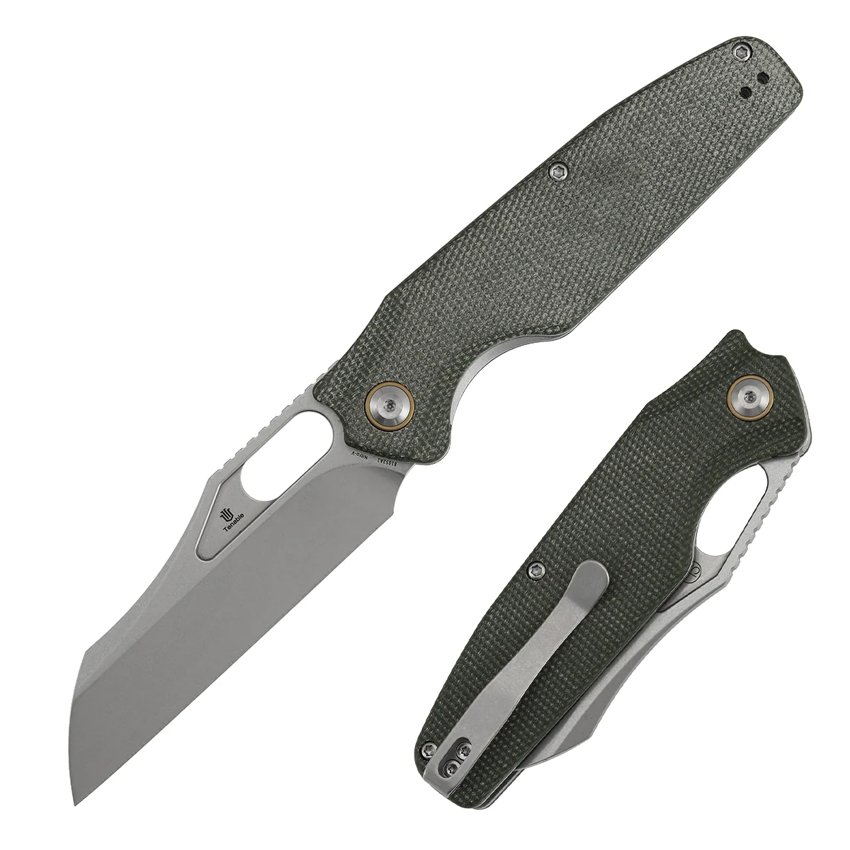 Tenable Tuckamore Folding Knife | 3.54" Stonewashed Nitro V | Green Micarta | Jonathan Styles Design - B1052A1