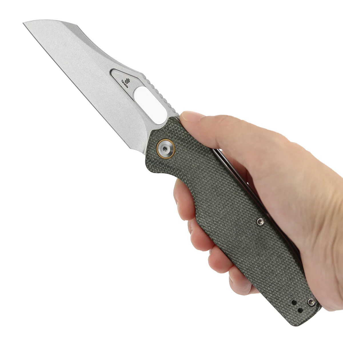 Tenable Tuckamore Folding Knife | 3.54" Stonewashed Nitro V | Green Micarta | Jonathan Styles Design - B1052A1 - Image 10