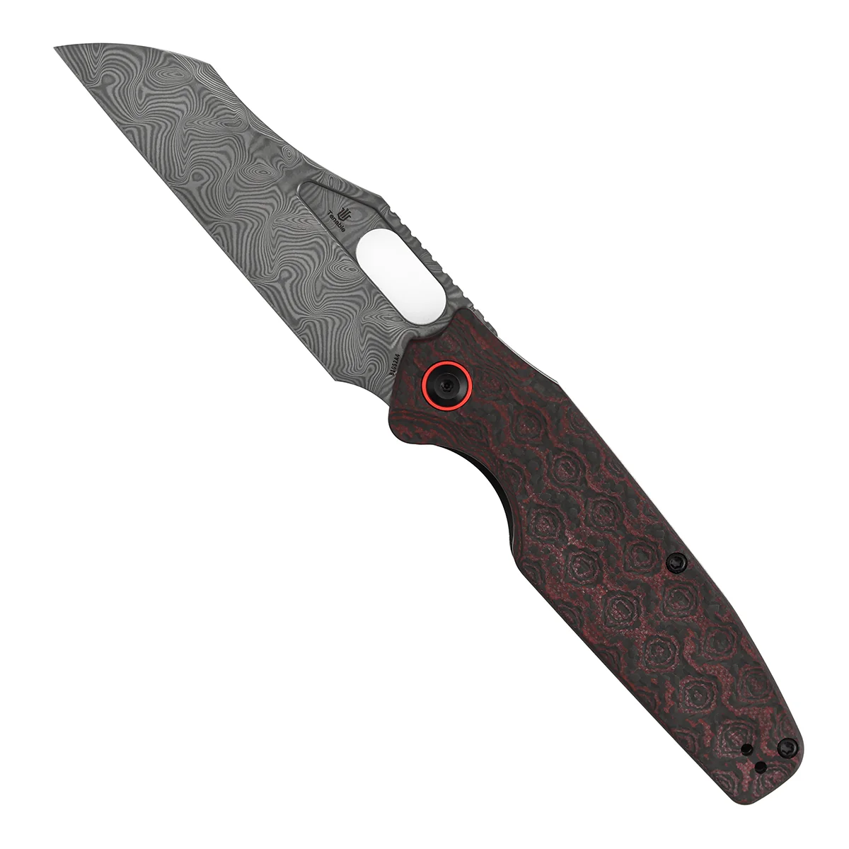 Tenable Tuckamore Folding Knife | 3.54" Water Ripple Damascus | Red & Black Rose Pattern Carbon Fiber | Jonathan Styles Design - B1052A4 - Image 3