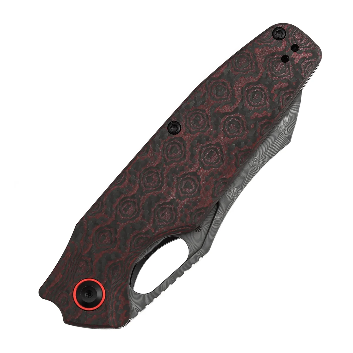 Tenable Tuckamore Folding Knife | 3.54" Water Ripple Damascus | Red & Black Rose Pattern Carbon Fiber | Jonathan Styles Design - B1052A4 - Image 8