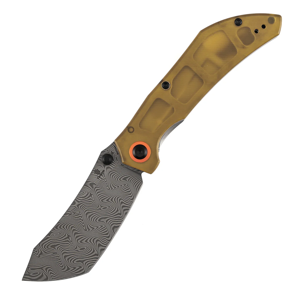 Tenable Tipper Folding Knife | 3.39'' Damascus Blade | Amber PEI/Ultem Handle | Edgy Bladeworks Design | B1079A5 - Image 2